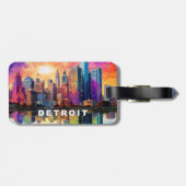 デトロイトスカイライン抽象芸術アート ラゲッジタグ (裏面横)