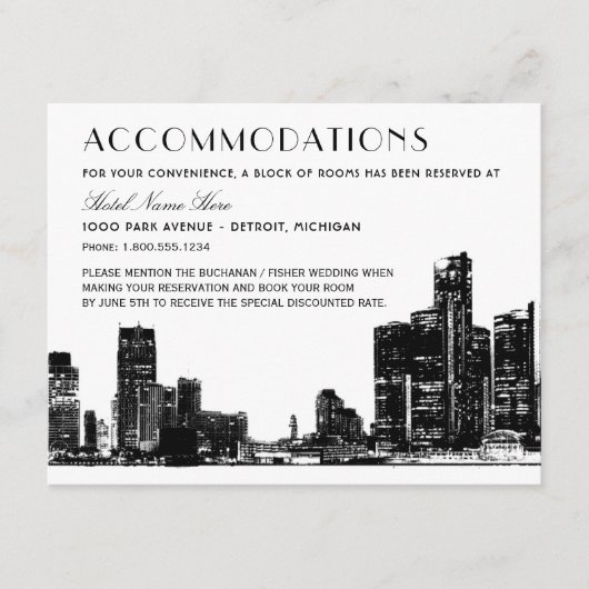 デトロイトスカイライン結婚アールデコの宿泊施設 エンクロージャーカード (正面)
