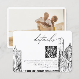デトロイトスカイライン結婚スモールの詳細QRコードRSVP エンクロージャーカード