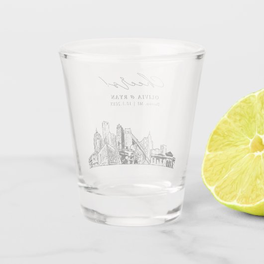 デトロイトスカイライン結婚式の引き出物応援ショットグラス ショットグラス (裏面)