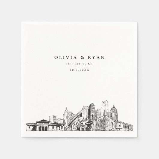 デトロイトスカイラ結婚インの紙カクテルナプキン スタンダードカクテルナプキン (正面)