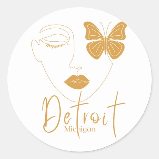 デトロイトバタフライ顔 ラウンドシール (正面)