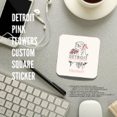 デトロイトピンクの花カスタム咲きスクエアステッカー スクエアシール