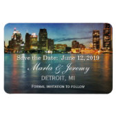 デトロイトミシガンのスカイラインは日付を保存 マグネット (横)