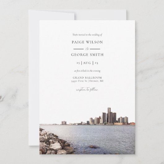 デトロイトミシガンウォーターカラー結婚式招待状 招待状 (正面)