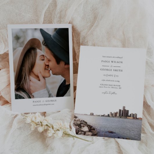 デトロイトミシガンウォーターカラー結婚式招待状 招待状