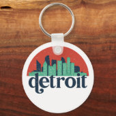 デトロイトミシガンシティスカイラインレトロシティスケープアート キーホルダー (正面)