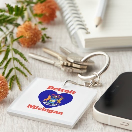 デトロイトミシガンハート国旗 キーホルダー (正面右)