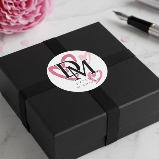 デトロイトミシガンピンクハート ラウンドシール