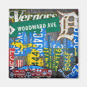 デトロイトミシガンライセンスプレートアートコラージュ マグネット (正面)