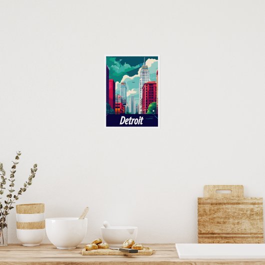 デトロイトミシガンヴィンテージトラベルイラストレーション ポスター (キッチン)