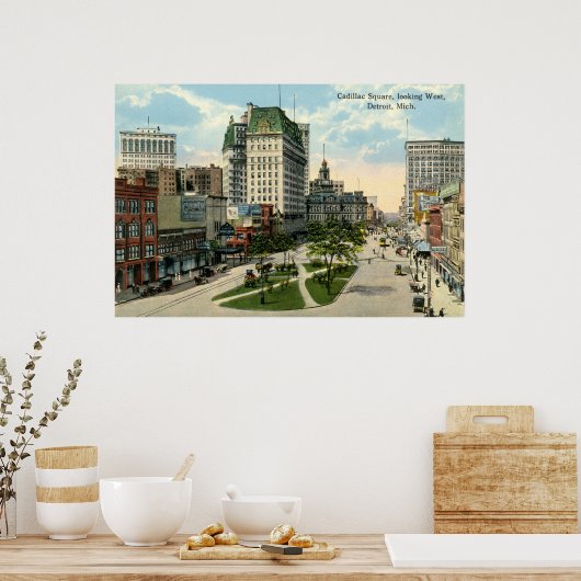 デトロイトミシガン州キャディラックスクエア1915ヴィンテージ ポスター (キッチン)