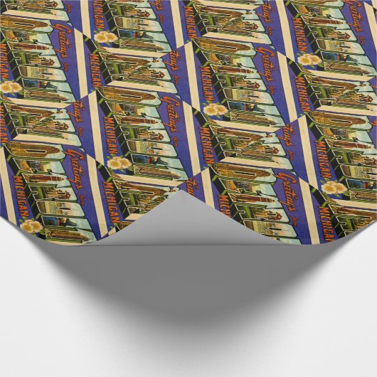 デトロイトミシガン州ヴィンテージの郵便はがきからの挨拶 ラッピングペーパー (角)