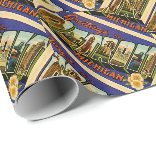 デトロイトミシガン州ヴィンテージの郵便はがきからの挨拶 ラッピングペーパー (ロールコーナー)