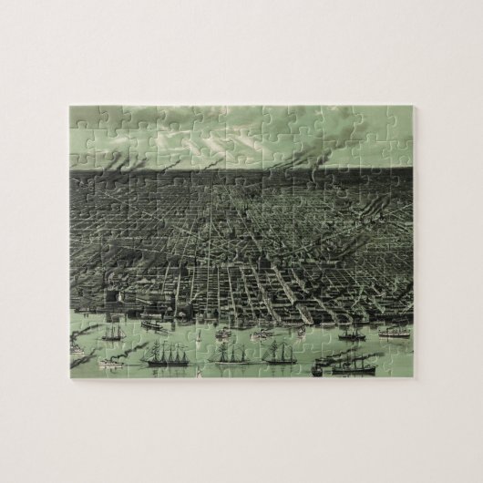 デトロイトミシガン州(1889年)のヴィンテージの絵解き地図 ジグソーパズル (横)