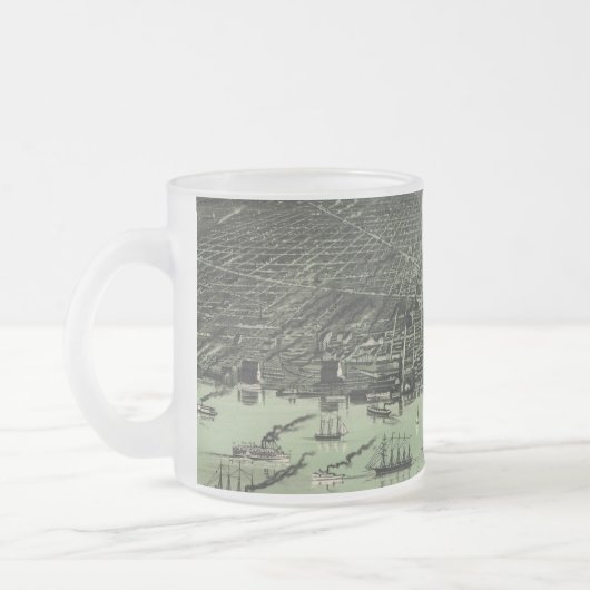 デトロイトミシガン州(1889年)のヴィンテージの絵解き地図 フロストグラスマグカップ (左)