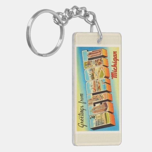 デトロイトミシガン州MI古いヴィンテージ旅行記念品 キーホルダー (正面左)