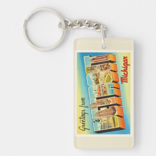 デトロイトミシガン州MI古いヴィンテージ旅行記念品 キーホルダー (正面)