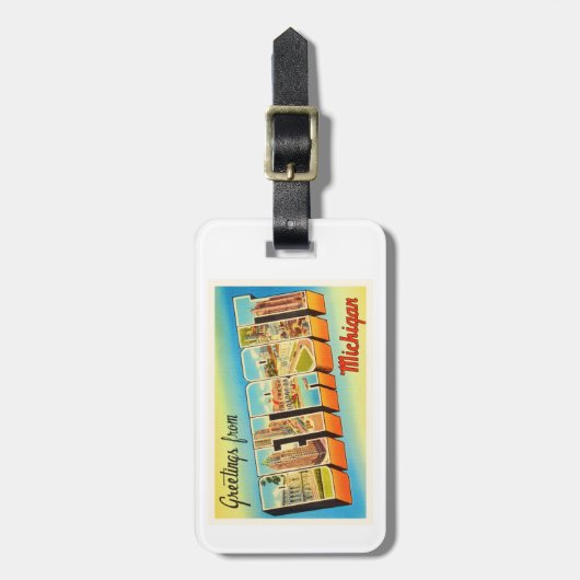 デトロイトミシガン州MI古いヴィンテージ旅行記念品 ラゲッジタグ (正面縦)