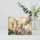 デトロイトミシガン絵を描ウォーターカラー ポストカード (スタンド正面)