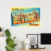 デトロイトミシガンMIオールドヴィンテージ旅行記念品 ポスター (ホームオフィス)