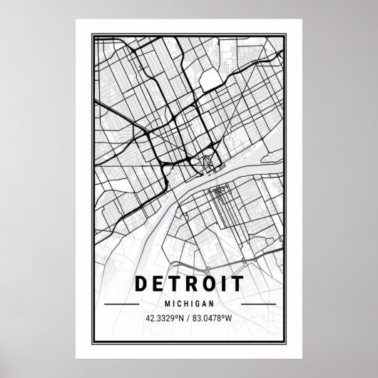 デトロイトミシガンUSAシティトラベルシティマップ ポスター (正面)