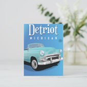 デトロイトミシガンUSAヴィンテージ旅行ポスター ポストカード (スタンド正面)
