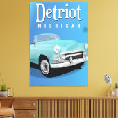 デトロイトミシガンUSA旧ヴィンテージ旅行ポスター キャンバスプリント (インサイチュ (リビング))