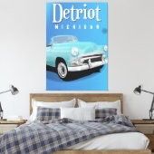 デトロイトミシガンUSA旧ヴィンテージ旅行ポスター キャンバスプリント (インサイチュ (寝室))