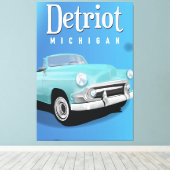 デトロイトミシガンUSA旧ヴィンテージ旅行ポスター キャンバスプリント (インサイチュ (ウッドフロア))