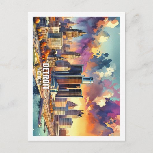 デトロイトミシガンUSA有名なプレイスの水色 ポストカード (正面)