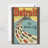 デトロイトモーターシティUSA - Vintage Travel ポストカード (正面/裏面)