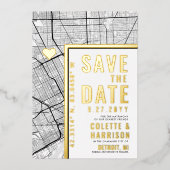 デトロイトラブロケーター |結婚式の日付の保存 箔招待状 (正面)