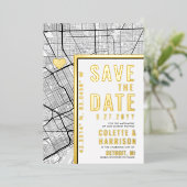 デトロイトラブロケーター |結婚式の日付の保存 箔招待状 (立ち正面)