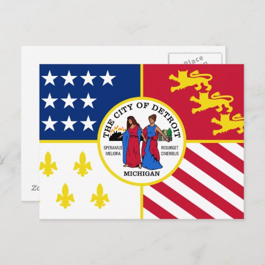 デトロイト国旗、ミシガンはがき ポストカード (正面/裏面)
