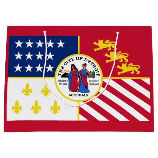 デトロイト国旗、ミシガン抱き枕 ラージペーパーバッグ (正面)