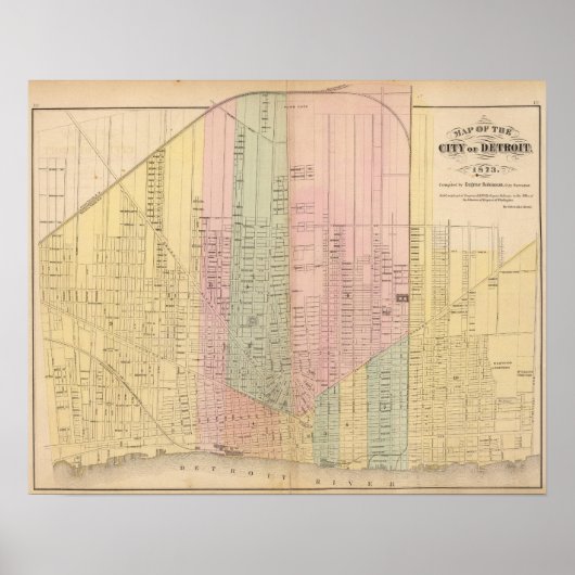 デトロイト市の地図 ポスター (正面)