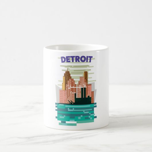 デトロイト市スカイラインの旅行ポスター コーヒーマグカップ (中央)