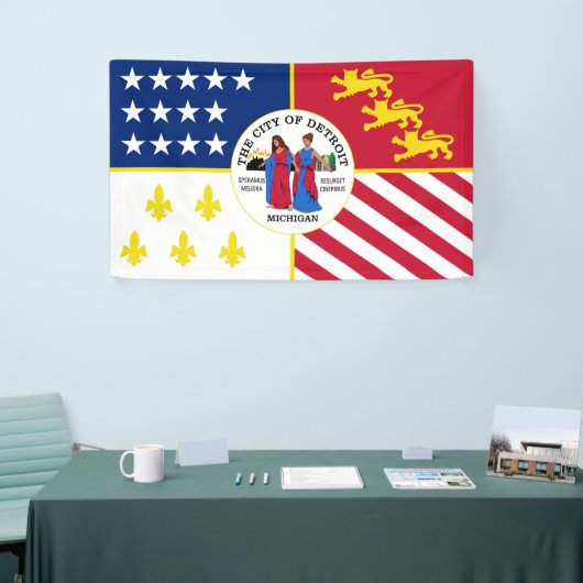 デトロイト市旗USA統一された州アメリカのシンボル 横断幕 (トレードショー)