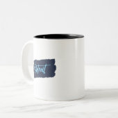 デトロイト手書きブルータイポグラフィ ツートーンマグカップ (正面左)