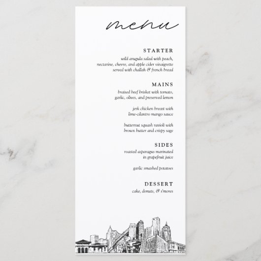 デトロイト結婚のディナーメニュー メニュー (正面)