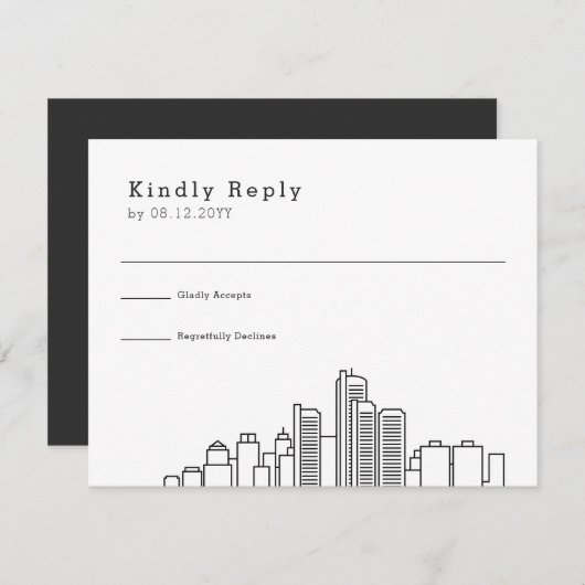 デトロイト結婚ス |スタイル化されたスカイラインRSVP 出欠カード (正面/裏面)