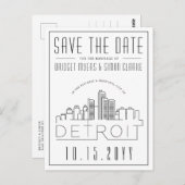 デトロイト結婚ス |スタイル設定されたスカイライン日付を保存 ポストカード (正面/裏面)