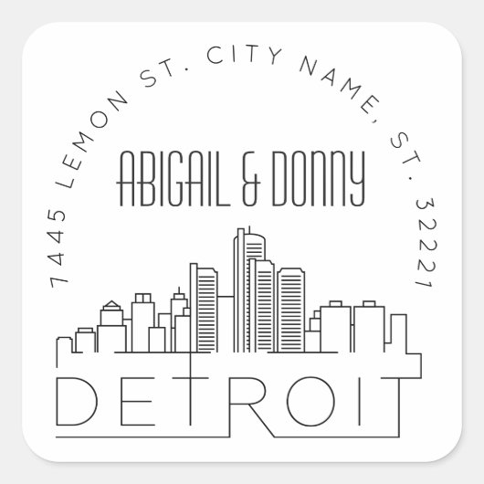 デトロイト結婚ス |事前にアドレス指定された封筒用シール スクエアシール (正面)