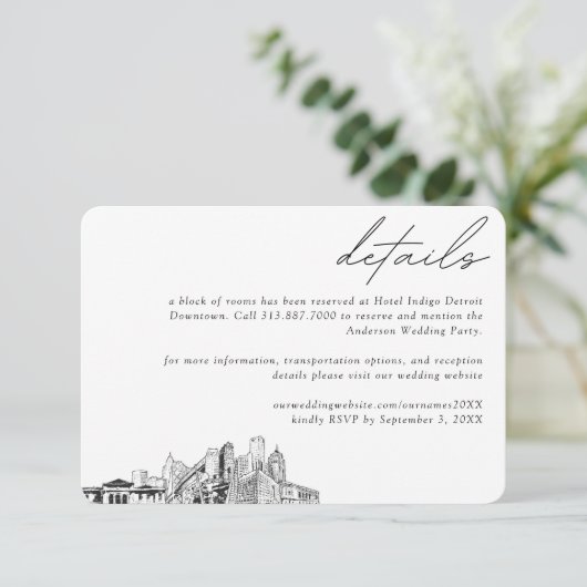 デトロイト結婚ズホテルルームブロック詳細スモール エンクロージャーカード (スタンド正面)