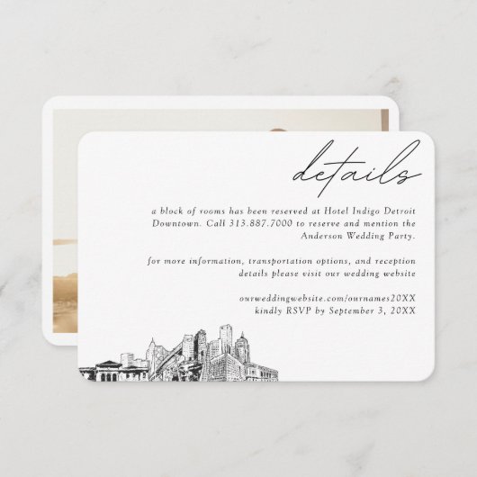 デトロイト結婚ズホテルルームブロック詳細スモール エンクロージャーカード (正面/裏面)