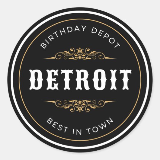 デトロイト誕生日デポステッカー ラウンドシール (正面)