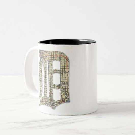 デトロイト都市地図の古い英語D ツートーンマグカップ (正面左)