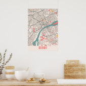 デトロイト – ミシガンチョークシティマップ ポスター (キッチン)