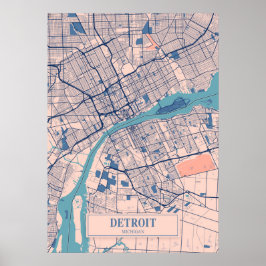 デトロイト – ミシガンブリーズシティマップ ポスター